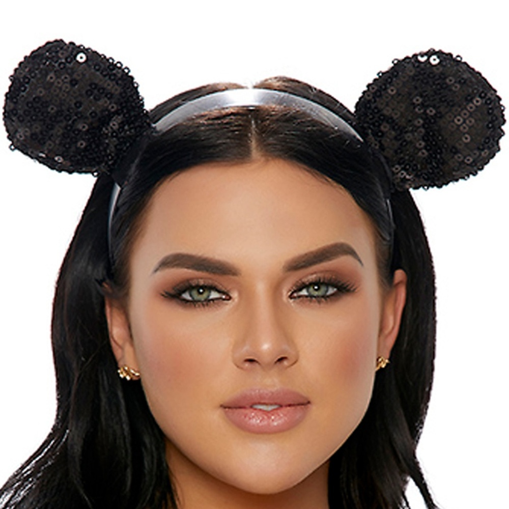 Sequin Mouse Ears Headband Padded Black